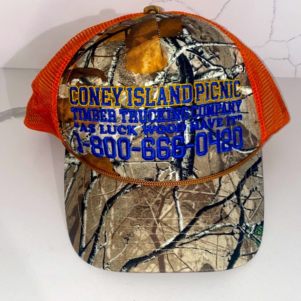 New - Unisex Coney Island Picnic Camo‎ and Orange Trucker Hat - OS